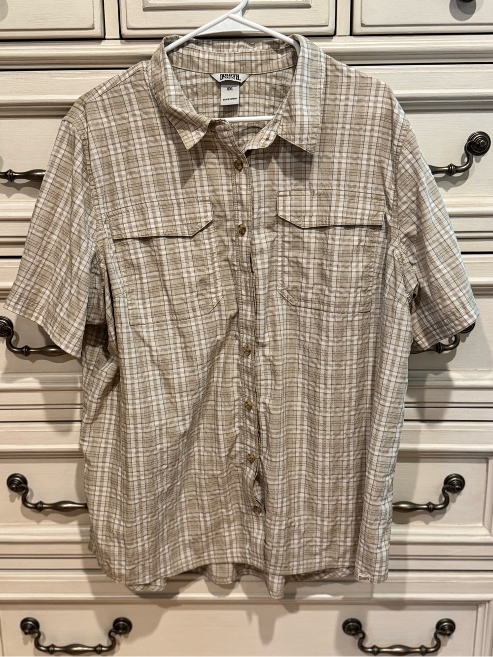 Duluth Beige Plaid Short-Sleeve Button-Up Shirt
